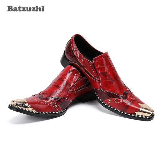 Amay Italian Leather Mens Dress Shoes Vintage Metal Pointed Toe  Chaussure Homme Formal Leather Shoes Men, Big Sizes 38-46