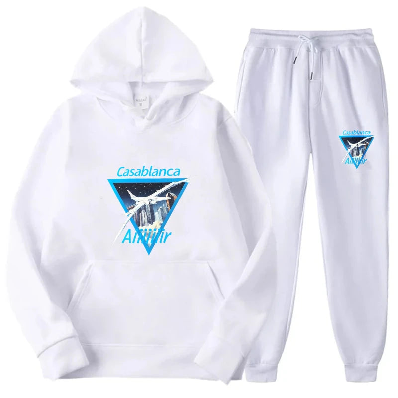 Maxy Hoodie Set White Butterfly Inspire Print Sweatshirt & Pants Tracksuit for Women Gym Yoga Casual Wear