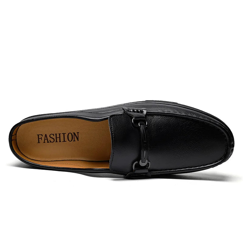 Visco Men's Leather Slip-On Loafers Half Shoes Mules Backless Moccasins Casual Driving Shoes Flats Brown Black Italian Designers