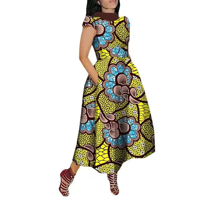 Maxy African Maxy Dress for Women Private Custom V-Back Short Sleeve Turn-down Collar Plus Size Casual Dress Ankara Attire Party Prom