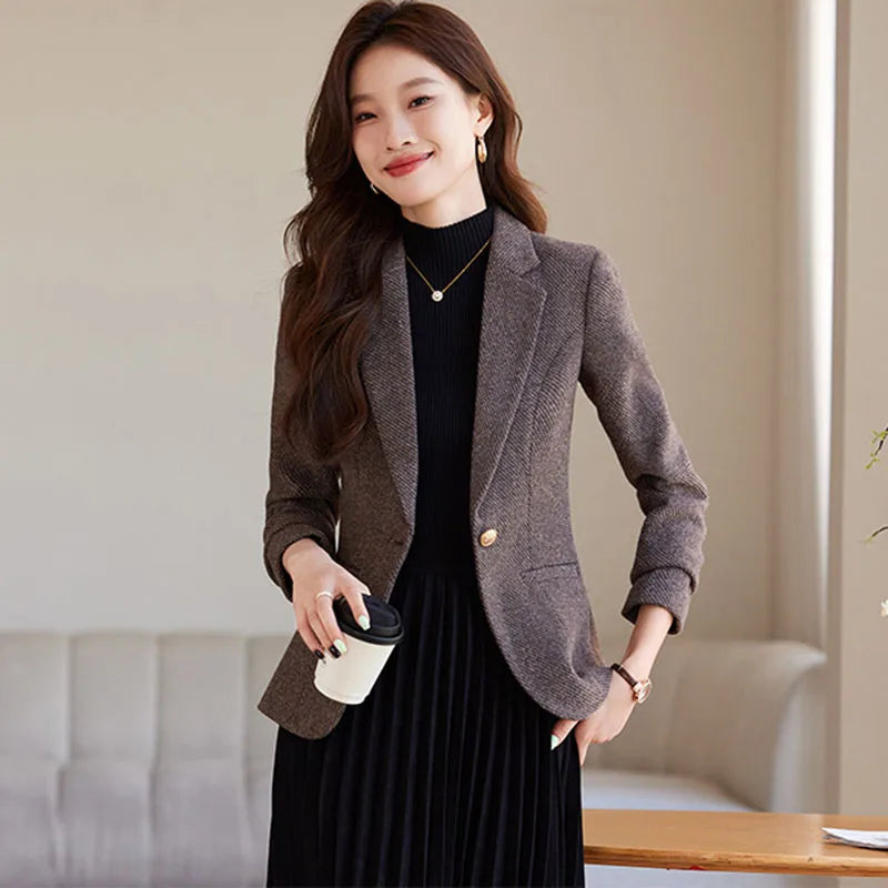 Maxy Women Casual Long Sleeve Slim Blazer Temperament Coat Fashion New Spring Autumn Ladies Office Suit Jacket Female Outerwear