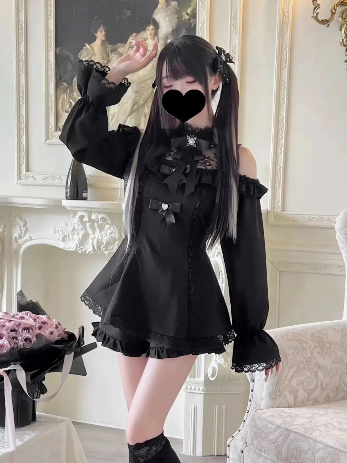 2025 Japanese Sweet Lolita Kawaii Dress Women Spring Printed Bow Fake Two Piece Dress Female Korea Style Design Party Clothing