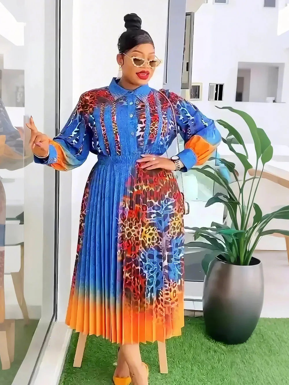 Maxy Party Evening Clothing for Women Autumn Jeans Shirt and Skirt Two Piece Set African Dashiki Print Outfits Ladies Gowns
