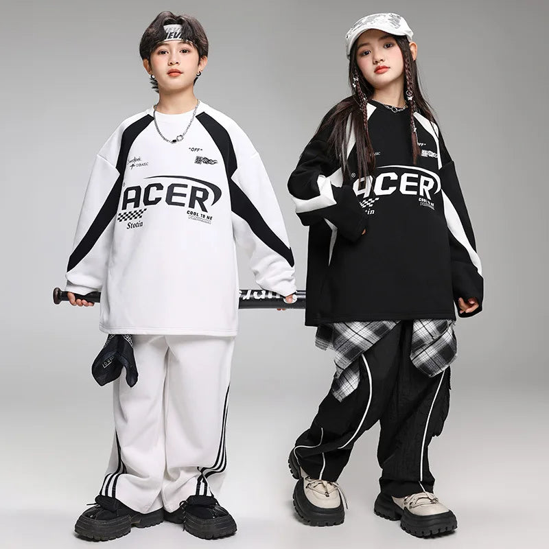 Maxy Children's Teen Boys Girls Streetwear Hip-hop Sweatshirt Cargo Pant Sets Tracksuits Performance Clothing Kids Tshirt Trousers
