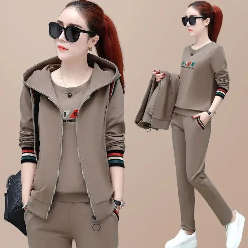 Maxy Fashion Women's Suit New Korean Version Spring and Autumn Long Sleeve Top Casual Sportswear Elegant Women's Three Suits