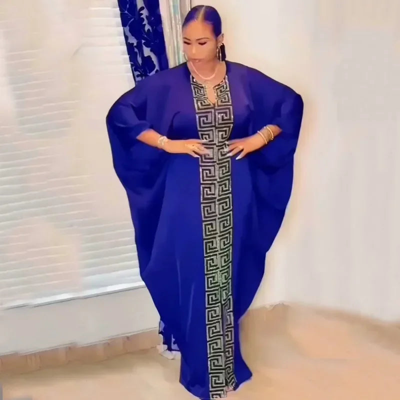 Maxy Customized Party Dresses For Women Traditional Clothing Dubai Dashiki Abaya Muslim Plus Size Bat Sleeve Maxy