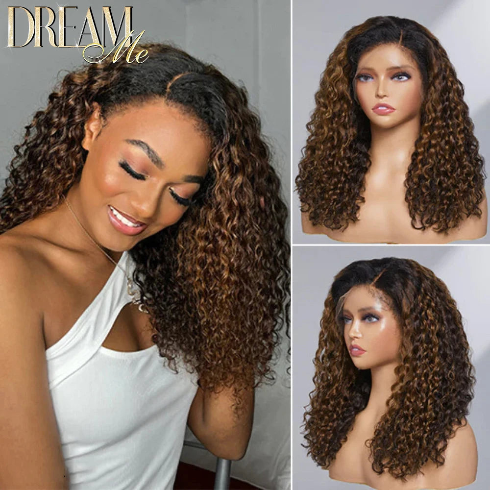 Maxy 4c Kinky Edges Human Hair Wigs Melt Skin HD Lace 5x5 Glueless Wigs Curly Highlight Ombre Color 13x4/13x6 HD Lace Frontal Wig