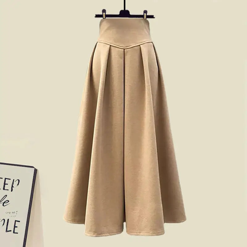 Maxy Style Autumn New Chest Cross Knitted Sweater Pullover Pleated Half Skirt Two-piece Set Fashionable Women's Skirt Set