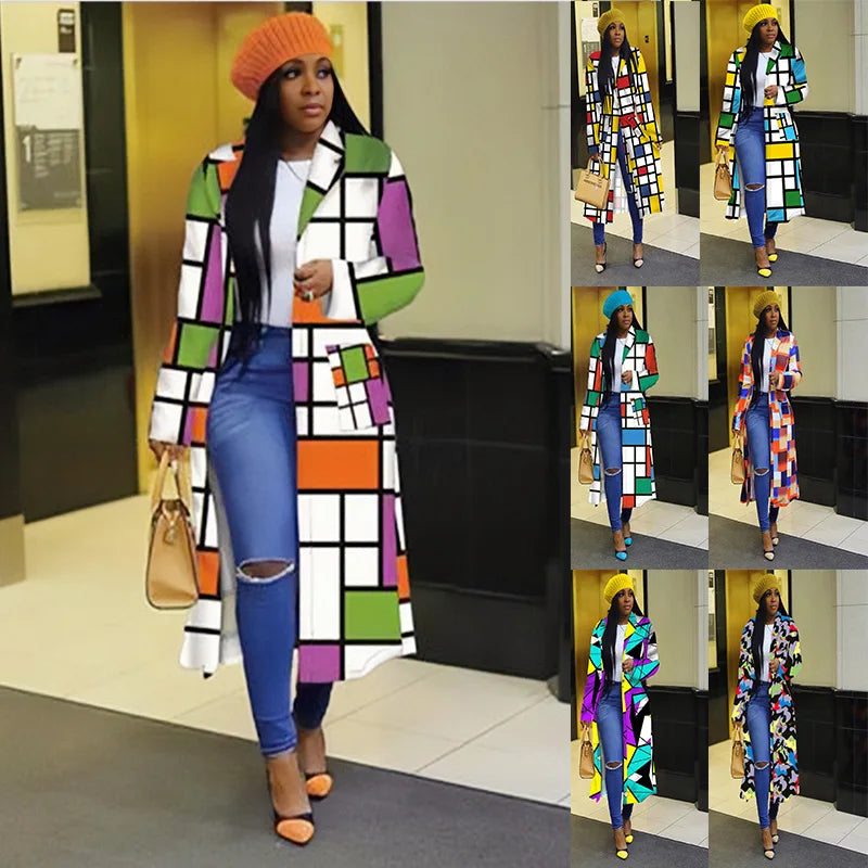 Amay Clothes for Women Spring Women Long Sleeve Printing Plus Sie Long Shirt Dress S-5XL