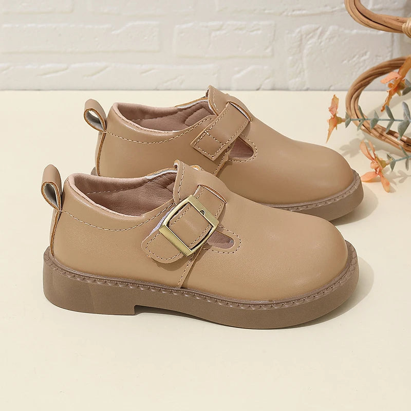 Maxy Children T-strap Casual Leather Shoes Toddler Gilrs Boys Low Heels Buckle Shoes Outdoor Infant Shoes Autumn Spring 4-12Y Sneaker