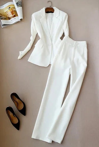 Maxy High-quality European and American Fashion Brand New Spring Suit Female Long-sleeved Suit High Waist Wide Leg Pants