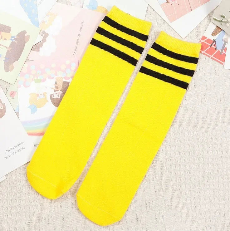 Maxy Kids Knee High Socks Girls Boys Football Stripes Cotton Sports School White Socks Skate Children Baby Long Tube Leg Warm