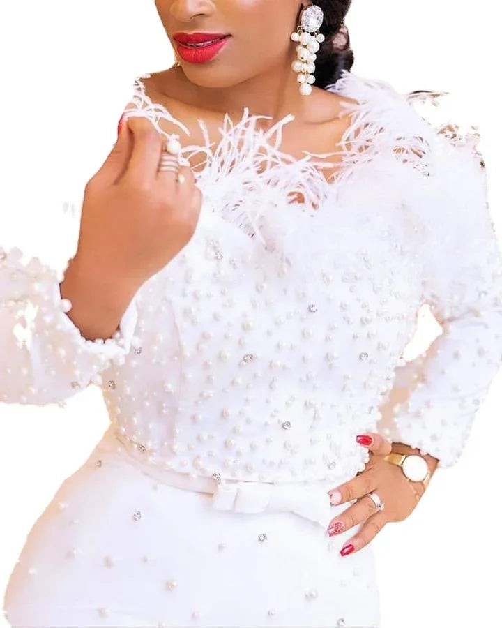 Amay African Dresses for Women Spring and Autumn African Women Long Sleeve White Plus Size Long Dress African Clothes