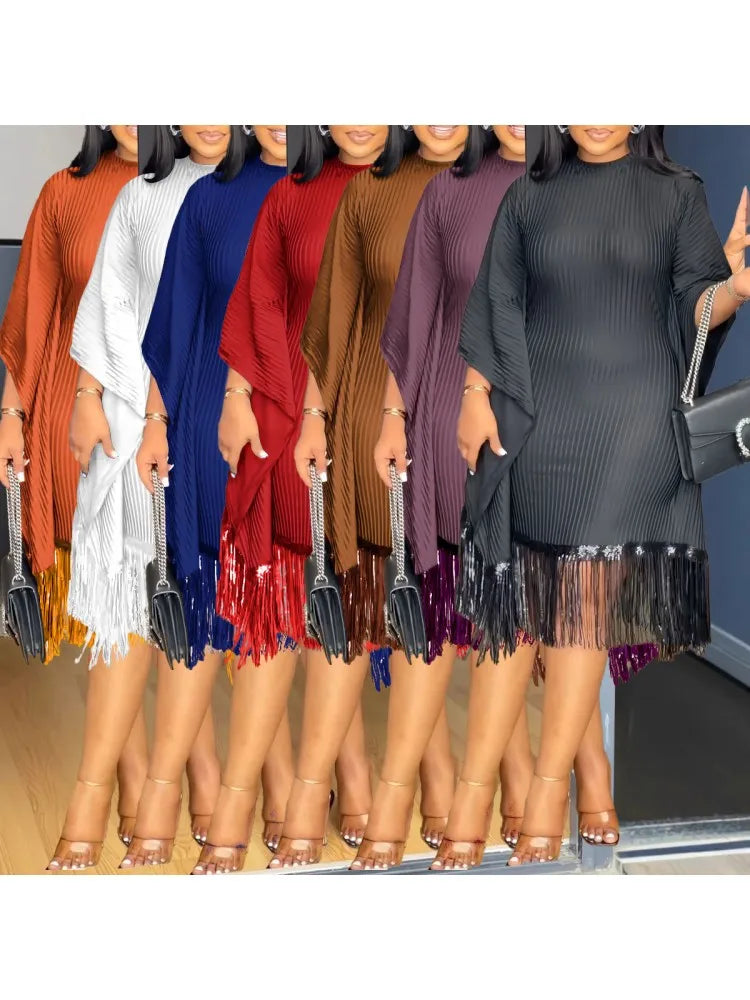 Amay Dresses for Women Elegant Dashiki Spring Autumn Tassel Sequin Dress Ladies Traditional Africa Clothing Fairy Dress