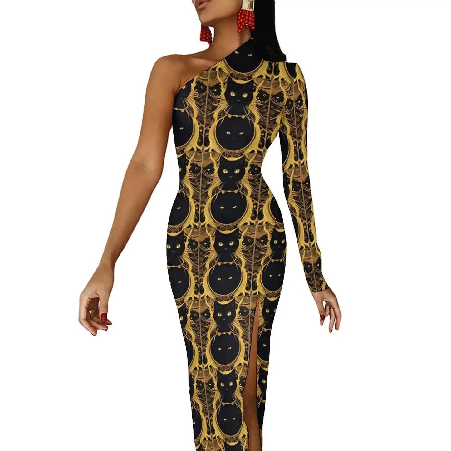 Maxy Gold And Black Tarot Bodycon Dress Women's Major Arcana Night Club Maxy Dress Long Sleeve Party Custom Dresses Birthday Present