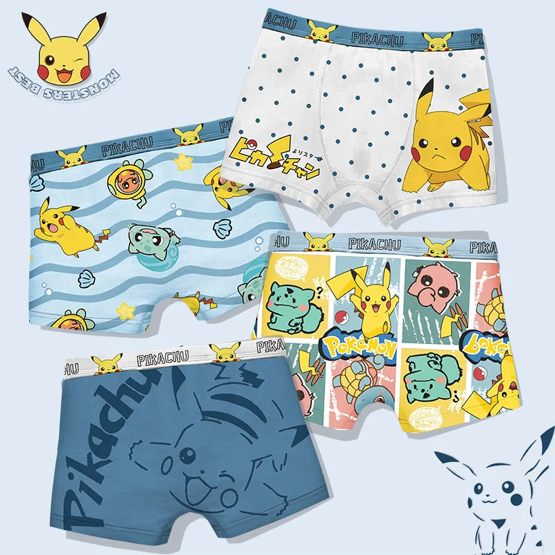 Maxy Pokémon Children's Boys Underwear Pure Cotton Boys Panties Underwear Pikachu Kids Soft Breathable Baby Briefs Underpants