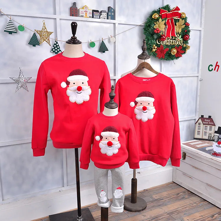 Maxy 2024 New Christmas Sweaters Family Matching Clothes Outfits Baby Girl Boy Mommy and Dad Mom Thick Deer Santa Claus Pajamas