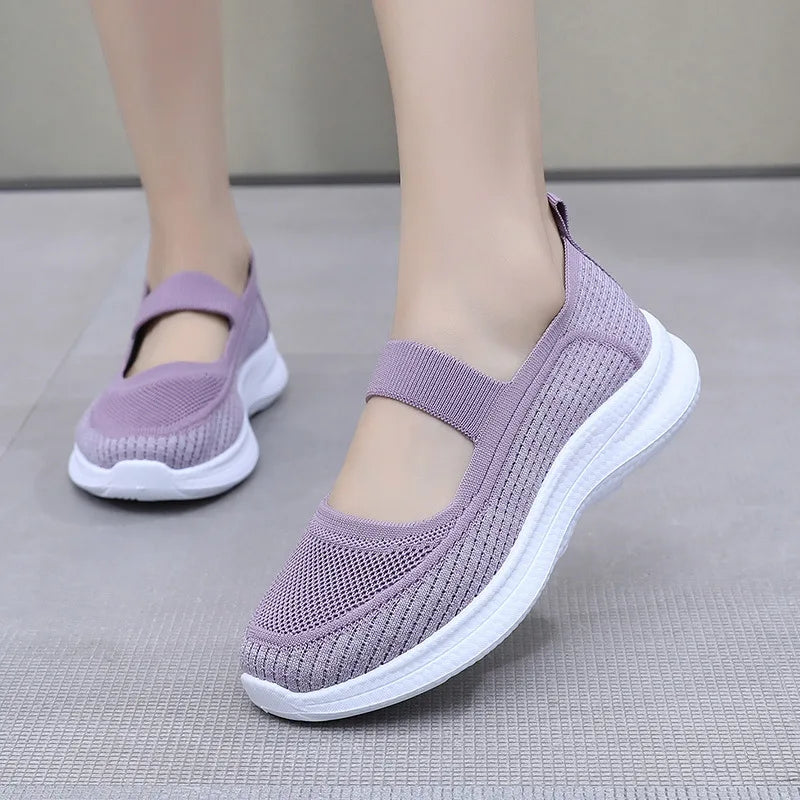 Maxy Women's shoes summer fashion mesh breathable casual shoes walking anti-skid thick soled flat shoes Le Fu shoes