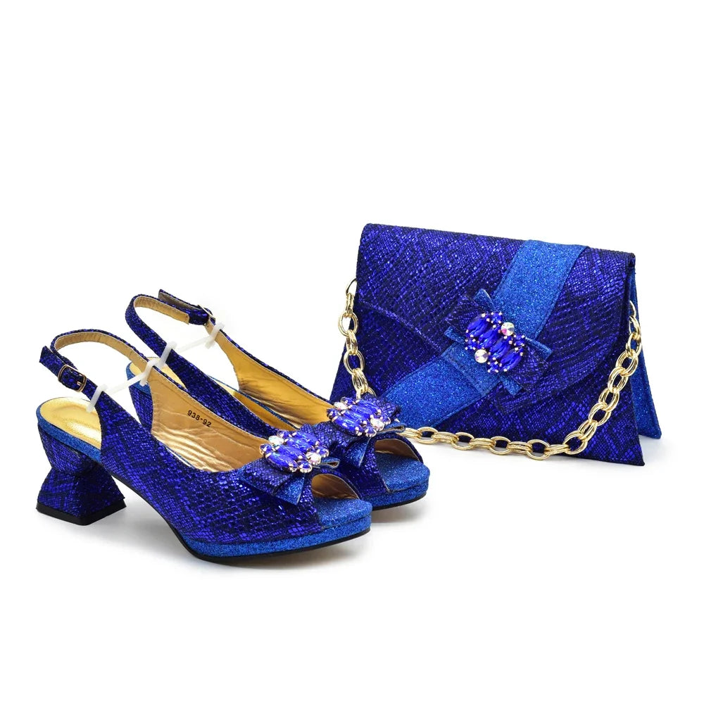 Maxy New Arrival African Silver Women Shoe and Bag Set for Party in Women Elegant Rhinestone Women Pumps