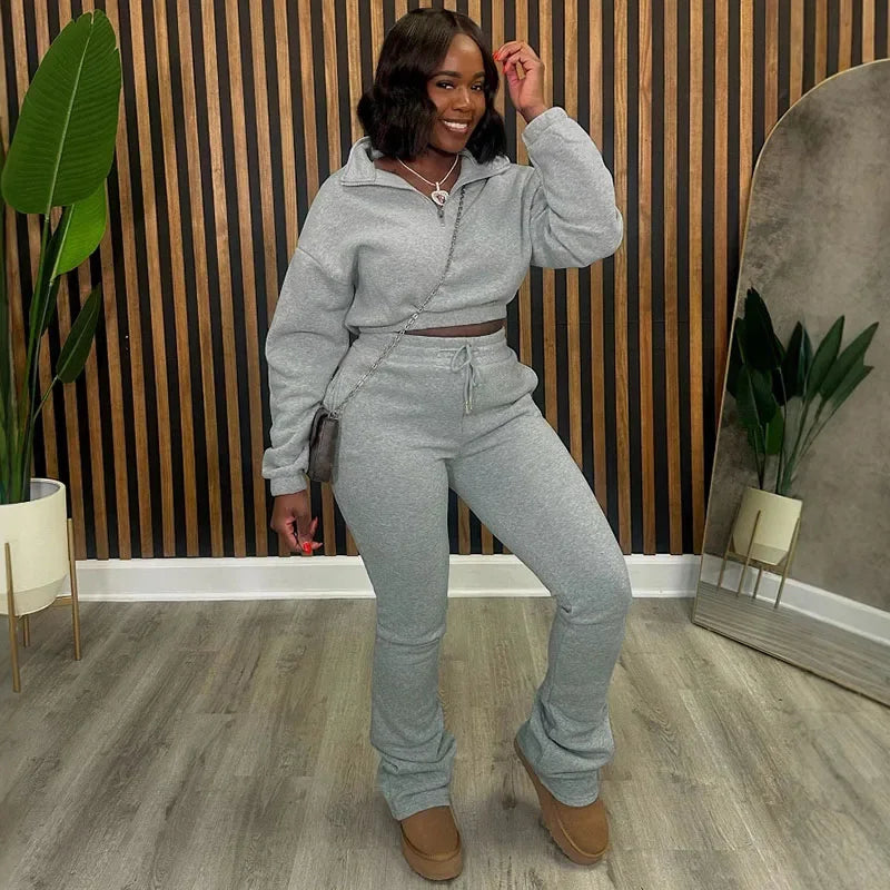 Maxy Solid Casual Tracksuits Set Women Two Piece Set Sporty Long Sleeve Sweatshirt Top and Sweatpants Joggers Workout Sweatsuits
