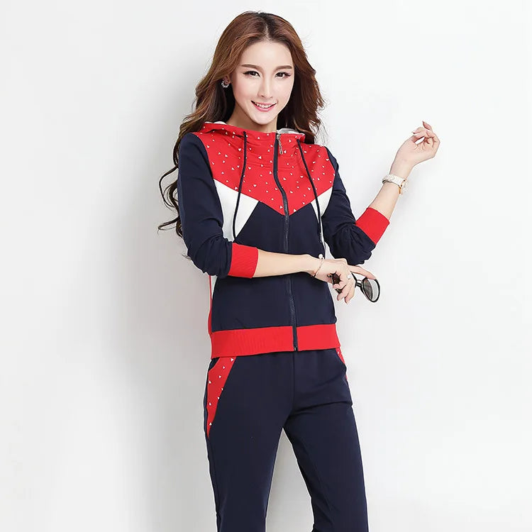 Maxy spring and autumn new Korean leisure suit women hooded and leisure dark sportswear two sets