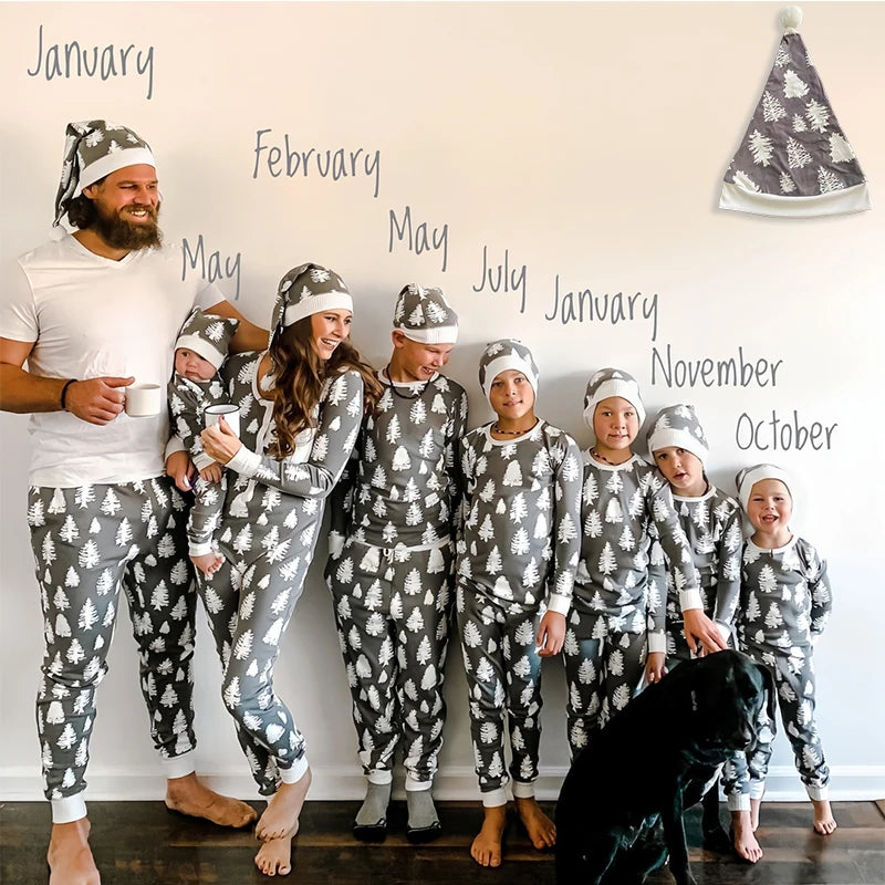 Maxy 2024 New Year Family Matching Outfit Christmas Tree Print Casual Women Jumpsuit Men T-shirt Pants Xmas Kids Pajamas Set