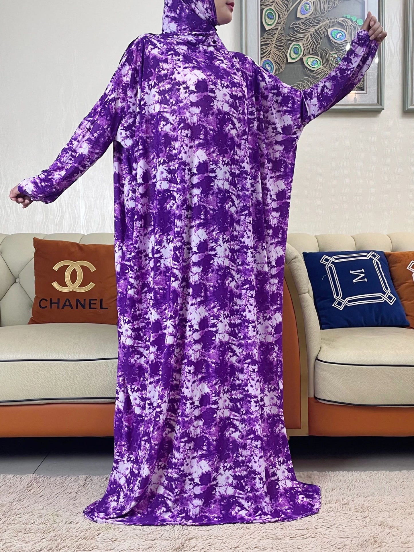 Maxy Muslim Women Hooded Abaya Turkey-African Prayer Garment Kaftan Dress With Hijab Floral Prints Dubai Saudi Robe Ramadan