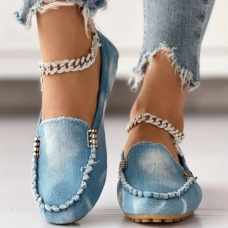 Maxy New Women Casual Flat Shoes Spring and Autumn Flat Loafers Shoes Fashion Non-slip Soft Round-toe Denim Flat Sneakers Women