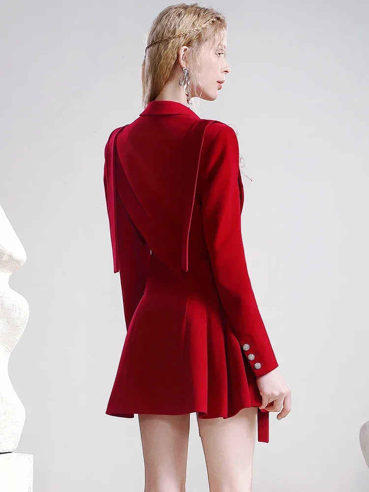 Maxy Designer Dress Women Autumn New Annual Meeting Red Bridal Dress Slim and Thin Temperament Design Suit Blazer Dress