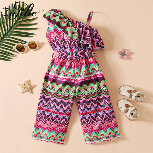 Maxy Baby Playsuit Striped Belted Girl Jumpsuit For Kids Off Shoulder Summer Overalls For Children Toddler Girl Clothes