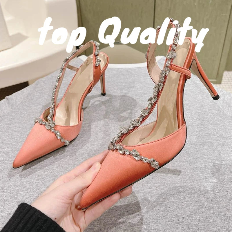 Visco Woman High-heeled Shoes Women Thin High Heels Sandals Rhinestone Chain Decor Fashion Sandalias Summer Party Dress Shoes