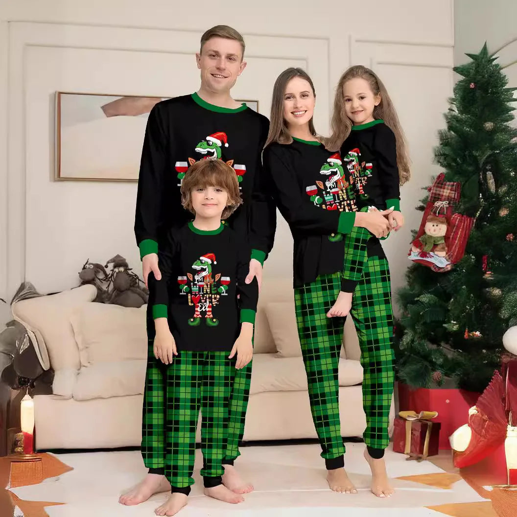 Maxy New Christmas family suit cartoon color cow head printed family suit cotton soft round neck long sleeve pajamas pants 2 sets