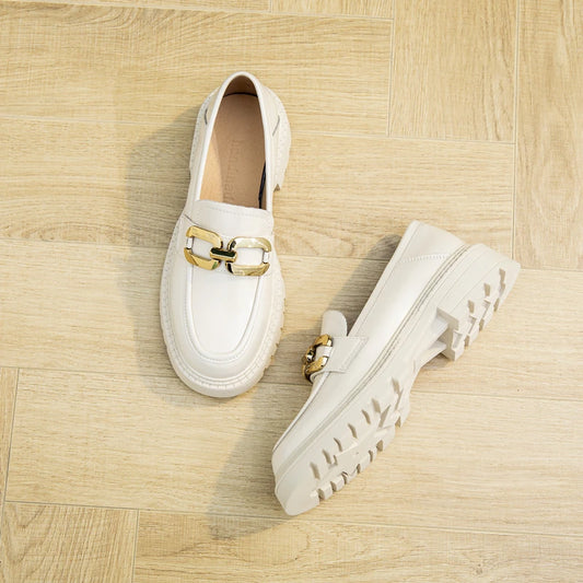 Amay Women Loafers Sneakers Spring New Genuine Leather Platform Shoes Women Casual British Style Female Penny Shoes