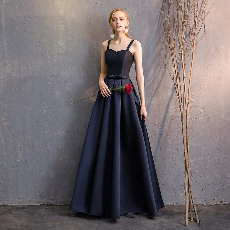 Maxy D4101 Customized Dark Blue Satin Bespoke Occasion Dresses  Vestidos Elegant Woman Long Prom Bridesmaid Party Dress