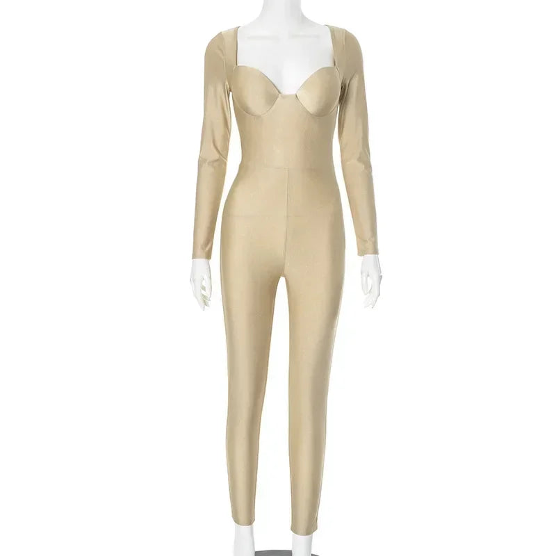 Amay Fashion Sports Jumpsuit Women Casual Long Sleeve High Waist Solid Bodysuits Streetwear Y2K One Piece Yoga Fitness Overalls Black