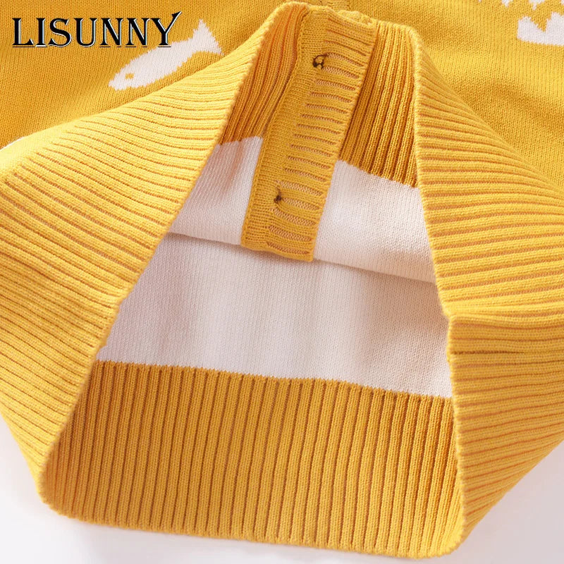 Babs Boys Sweater Cardigan Coat 2024 Autumn Winter Children's Sweaters Kids Knit Clothes Cartoon Whale V-Neck Toddler Sweaters