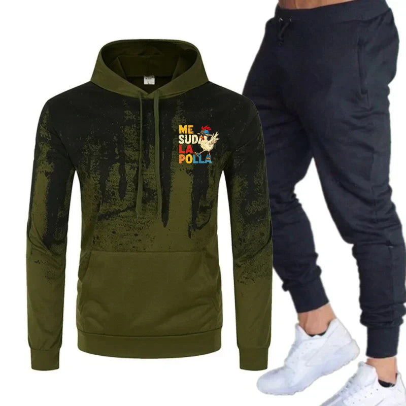 Maxy Men's Hoodie Black Gray Printed ME SUDÁ LA POLA Graphic Sweatshirt Set Tracksuit for Casual Wear and Sport Activities