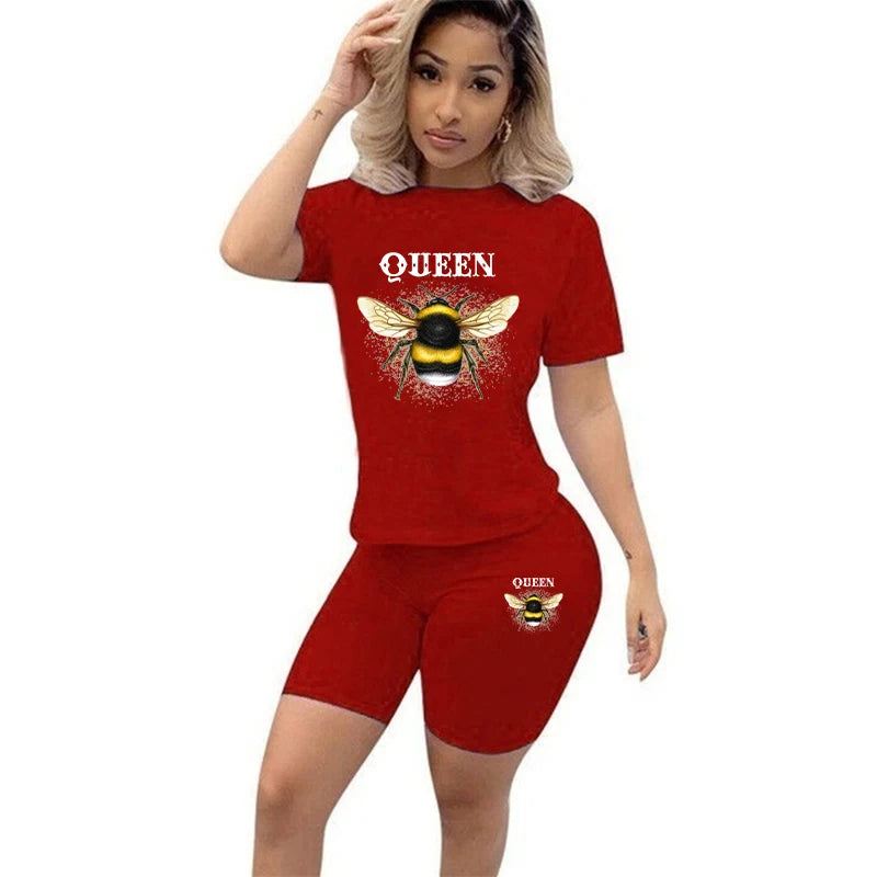 Zay Women Two Piece Set Summer Short Sleeve O-Neck Tee Tops Pencil Shorts Suits Tracksuits Outfit Graphic T Shirts Jogging Suits