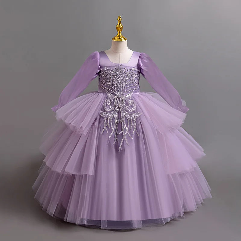 Maxy Girls embroidered sequin princess dress 4-12 years old fashion bow tutu skirt carnival birthday evening dress