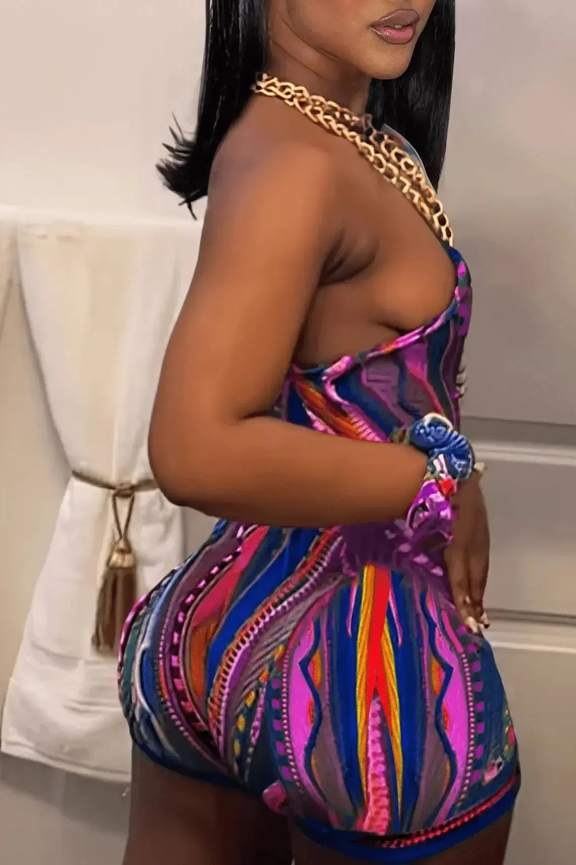 Maxy Striped Paisley Print Women's Set One Shoulder Tank Top and Shorts 2024 Summer Fashion Two 2 Piece Set Outfits Tracksuit