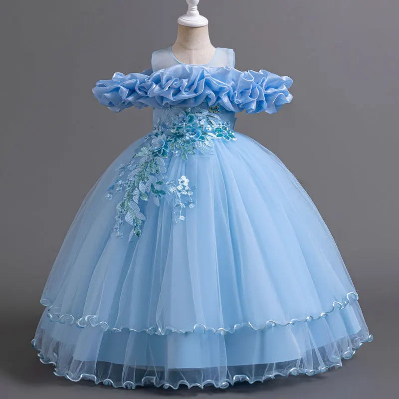 Maxy Princess Fashion Flower Girl Dresses for Weddings Short Sleeve Lace Bridesmaid Dresses Summer Children Girls Party Dresses 3-14 Years