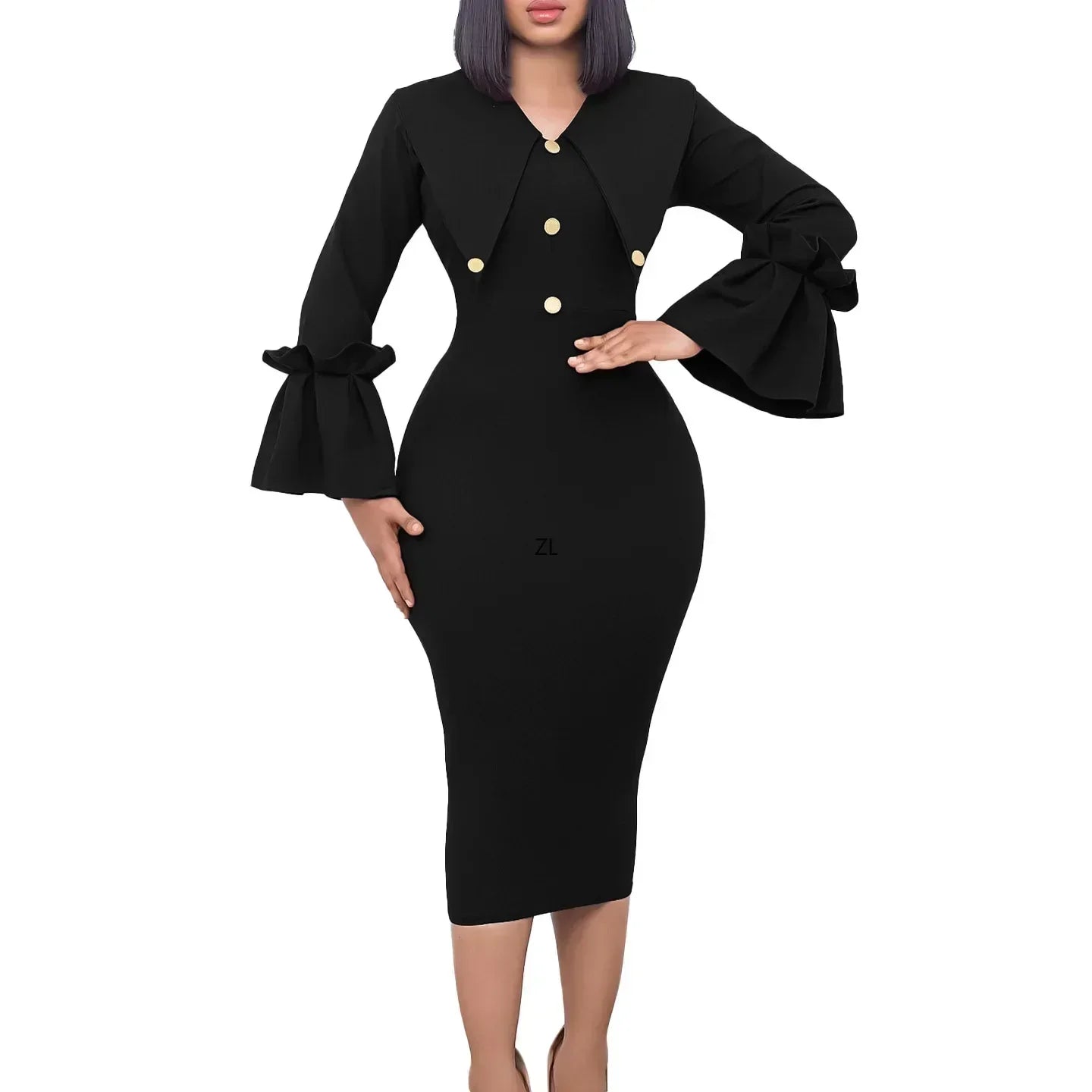 Maxy Summer Elegant African Women V-neck Long Sleeve Blue White Black Polyester Knee-length Dress African Party Dresses Women