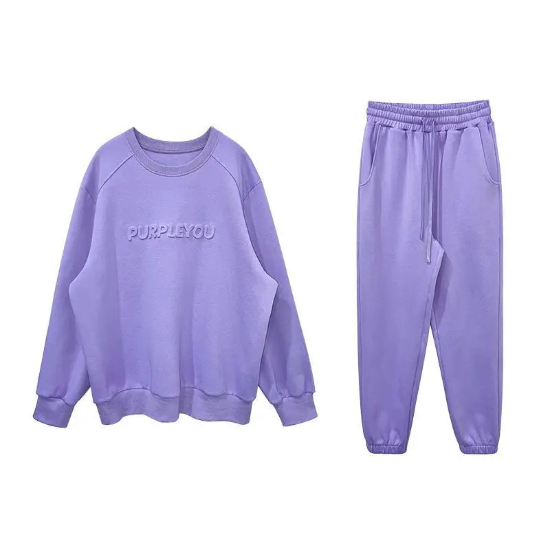 Maxy Plus Velvet Thicken Sports Suits Women's Autumn Winter New Korean Printed Sweatshirt Casual High-waisted Trousers Two-piece Sets