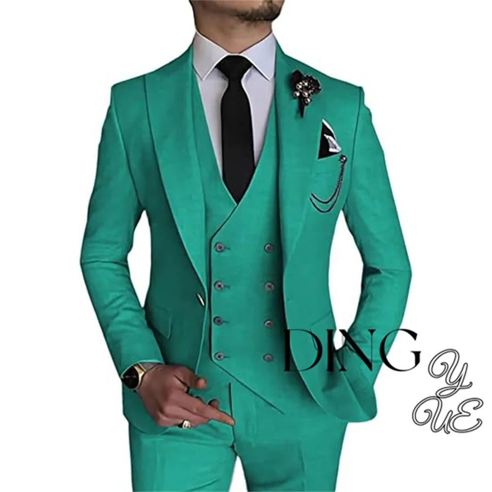 Visco Men Business Blazers Jacket Vest Trousers High End Wedding Party Groom Suit 3 Pieces Sets Coat Pants Big Size Dress