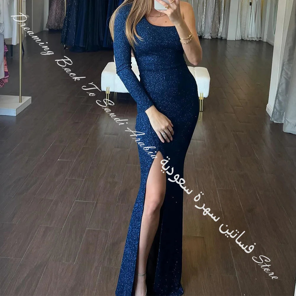 Amay Side Slit Formal Dress Women Elegant Jersey One Shoulder Party Gowns Straight Photo Color Floor Length Backless Open Back
