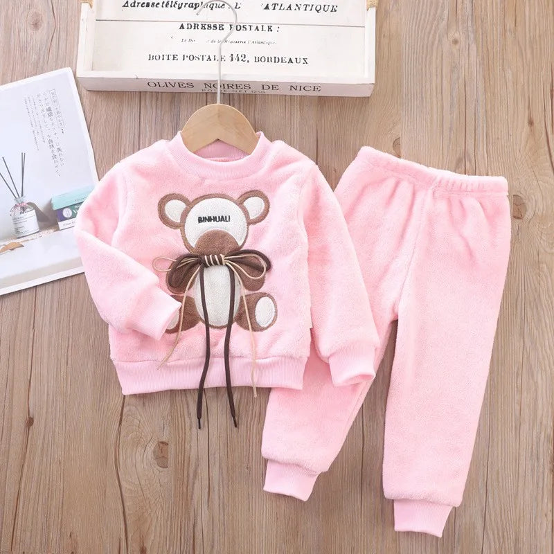 Maxy Children Toddler Set Cartoon Rabbit Pajamas Baby Boy Girl Flannel Warm Sleepwear Top+Pants 2pcs Autumn Winter Casual Clothes New