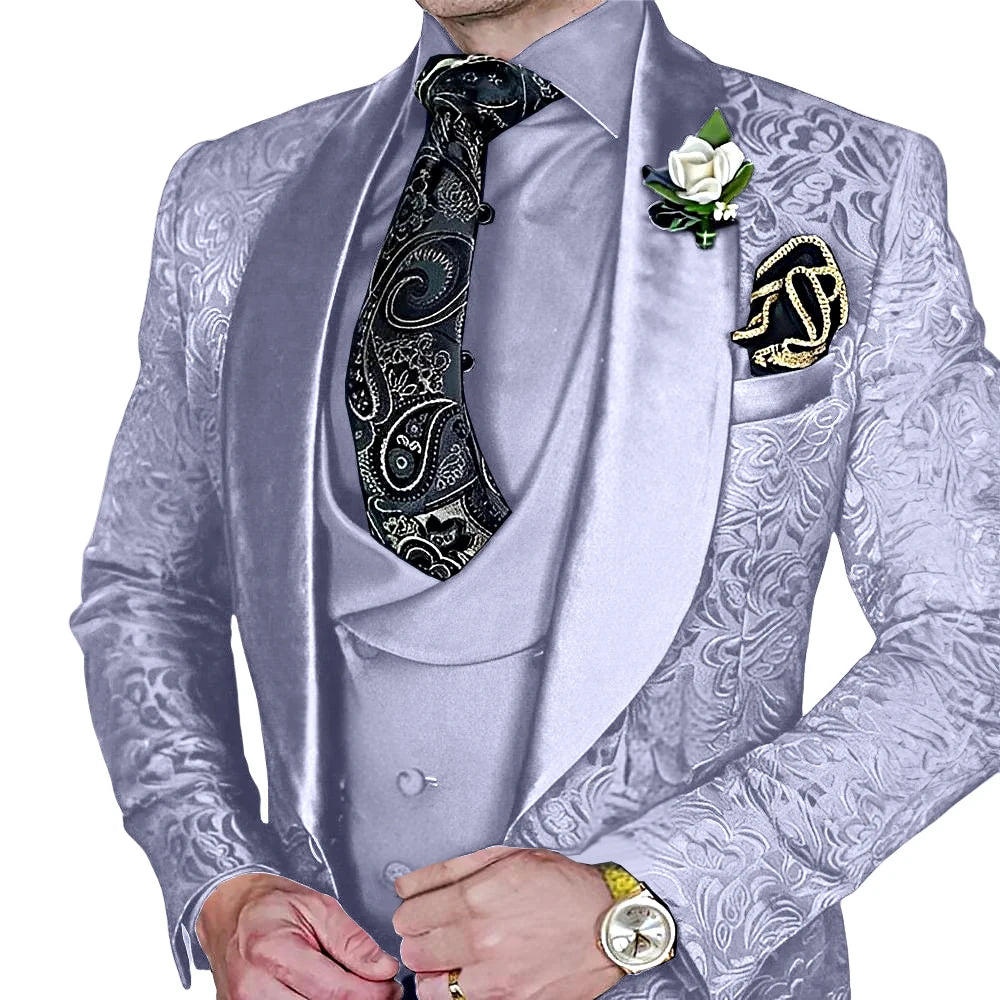 Amay Fashionable Paisley Men's 3-piece Suit Set, Jacquard One Button Blazer, Vest Pants Formal Wedding Party Suits for Men