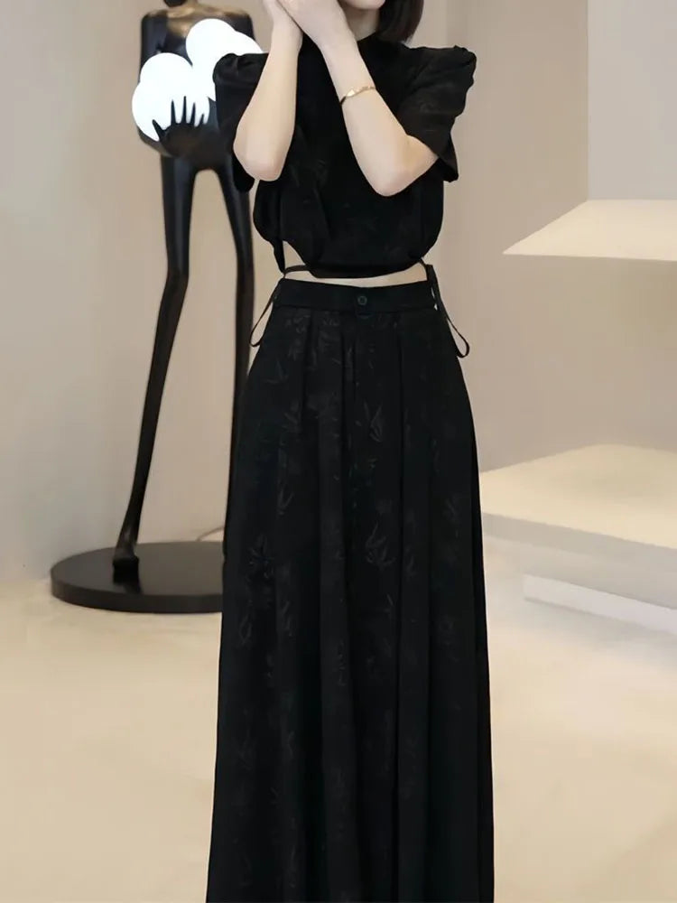 Amay Printed skirt women's summer Chinese high-quality national style printed top niche design temperament two-piece suit