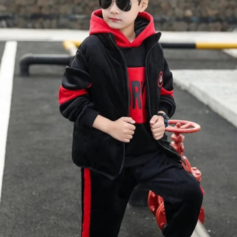 Maxy Boys Sweatshirts +Pants Kids Suits 3PCS/Set Cotton New Velvet Spring Autumn Cotton Tracksuits Sport Christmas Gift Children