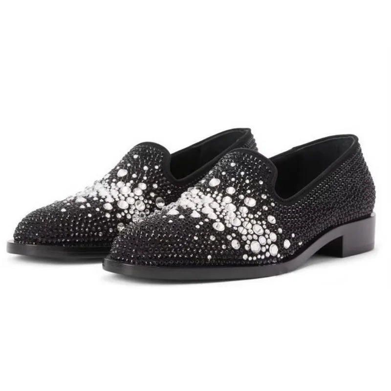 Visco New Stylish Shining Rhinestone Loafers for Men Fashion Suede Shoes Man Dress Shoes Luxury Slip On Party And Wedding Shoes